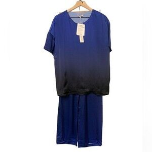 NWT Badgley Mischka 100% Mulberry Silk Blue Ombre Sleep/Lounge Set. Size Medium